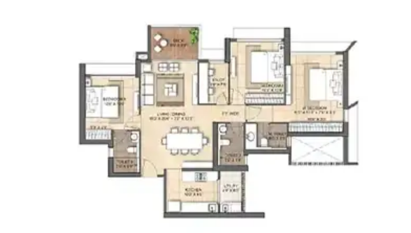 3 BHK + Study - 1467 SqFt